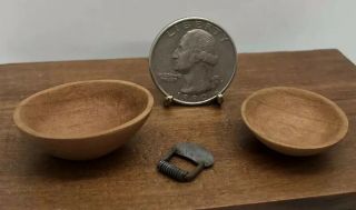 Dollhouse Miniatures Vintage Set Of 2 Wooden Bowls And Chopping Utensil