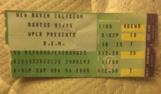 R.  E.  M.  11/8/86 Haven Concert Ticket Stub Lifes Rich Pageant Tour Stipe Rem