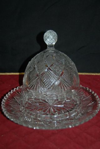 Vintage Clear Glass Elegant Round Butter Dish / Cheese Ball Dish W/ Dome Lid S2