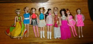 9 Vintage Dawn Topper Dolls 6 1/2 " With Clothes Mattel 1970 