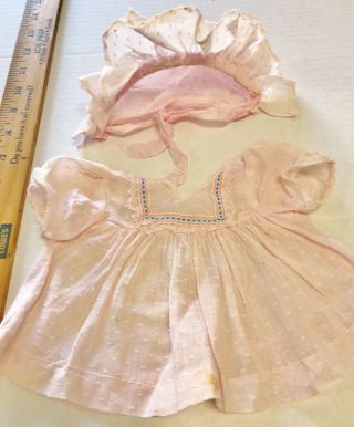 Vtg 1940s Pink Dotted Swiss Dress & Bonnet 14 " 15 " 16 " Effanbee Dy Dee Baby Doll