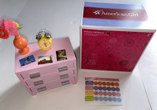 American Girl Doll Bouquet Pink Nightstand Retired Vase Clock Stickers Box