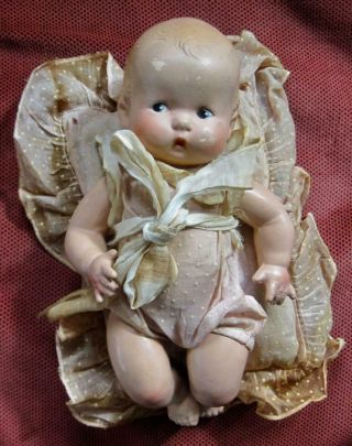 Vintage Composition 10.  5 " Baby Girl Doll With Jointed Arms Legs Neck Molded Hair