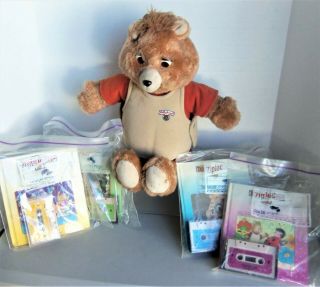 Vintage Teddy Ruxpin Bear With 4 Books & Tapes,  Mudblups,  Grunge,  1 More Spot.