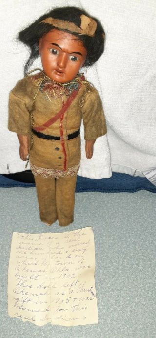 Small Rare Antique Bisque Head Indian Doll With It 