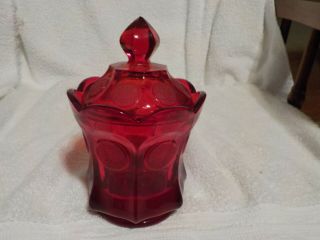 Vintage Ruby Red Coin Pattern Candy Dish & Lid
