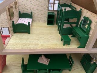 Vintage Sylvanian Families Deluxe House With Accessories And Bear Figures 1980’s 2