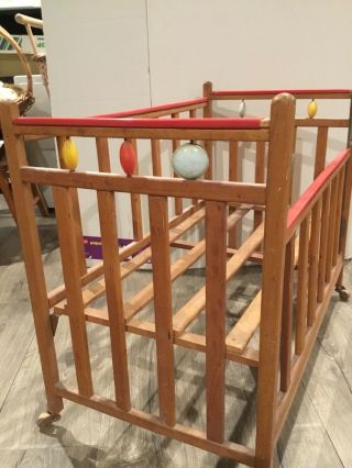 Vintage Baby Doll Wood Crib W/drop Rail