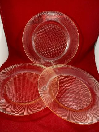 Jeannette Depression Glass 3 Pink Homespun Fine Rib 9 1/4 " Dinner Plate - Ga