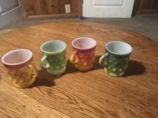 Vintage Set Of 4 Anchor Hocking Fire King Kimberly Diamond Coffee Cups
