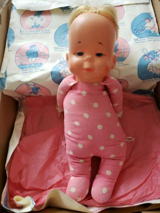 Vintage 1964 Mattel Drowsy Doll Mute Pink White Polka Dots 15 " Blond Pull String