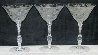 Three Vintage Cambridge Wildflower Tall Champagne/sherbet Goblets