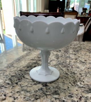 Vintage Indiana White Milk Glass Teardrop Compote Pedestal Bowl Tall Candy Dish