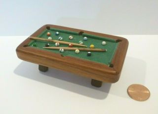 Dollhouse Miniature 1/2 " Scale (1:24) Pool Table Signed Djj Dated 1986