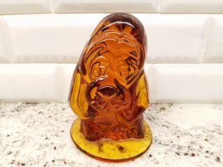 Vtg Viking Glass Amber Hound Dog Figurine Paperweight; Euc
