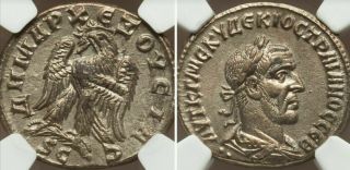 Roman Empire Trajan Decius Bi Tetradrachm 249 - 251 Ad Ngc Au Antioch Eagle