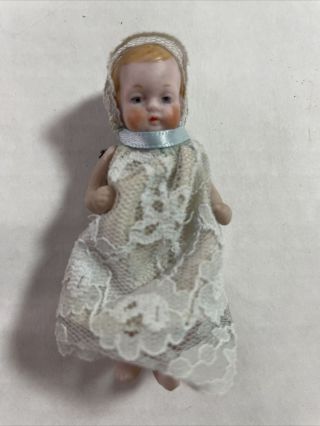 Vintage Porcelain Miniature Baby Doll Germany 3 " Hand Painted Face