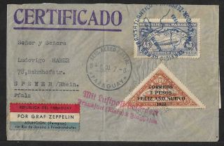 Zeppelin Paraguay To Germany Air Mail Cover 1933 Various Cds Scarce