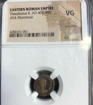 Eastern Ancient Roman Empire Coin Theodosius Ad 402 - 450 Ae4 (nummus) Vg Graded