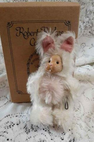 Raikes Mohair White Bunny Rabbit For Easter 6 " Tall Wood Face