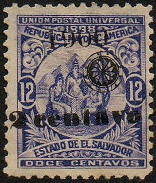 El Salvador 1900 2c/12c With Wheel,  Eentavo Variety Scott 237b Sg 414a Mng