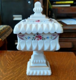 Vintage Westmoreland Art Deco Hand Painted Milk Glass Lidded Candy Dish