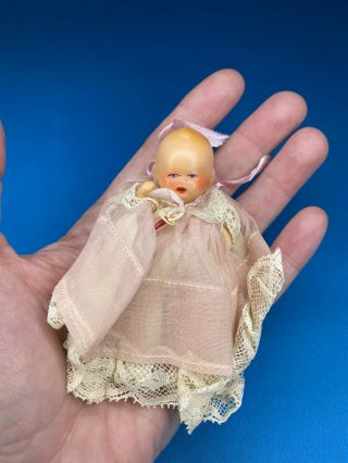 Vintage Dollhouse Miniature Bisque Baby Doll 3”germany W Pacifier