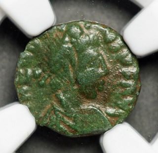 Theodosius Ii.  Ad 402 - 450.  Æ4,  Victory,  Green Patina,  Ngc Vf