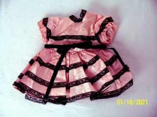 Vintage Tagged Terri 16 " Lee Doll Dress Pink Taffeta With Black Lace