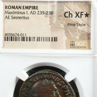 Maximinus Thrax Sestertius NGC Ch XF 235 - 236 Fides Rome RIC 43 Sesterce Maximin 3