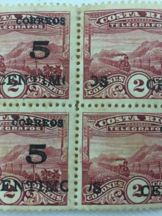 Costa Rica 1929 5cts Type V Block Of 4 Separated & Shifted Surcharge