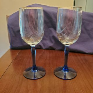 Set Of 2 Lenox Cobalt Blue Stem Wine Swag Draped Gold Rim Goblets