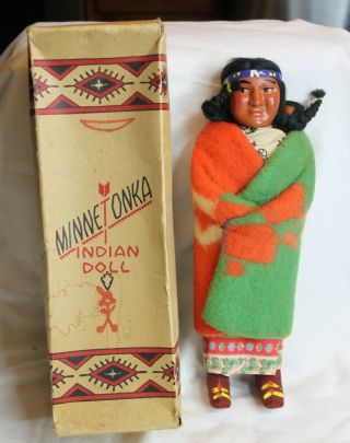 Vintage Antique Minnetonka Indian Doll Woman With Child,
