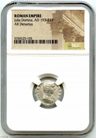 Roman Silver Denarius,  Julia Domna 193 - 217 Ad,  Bright Silver Coin,  Ngc