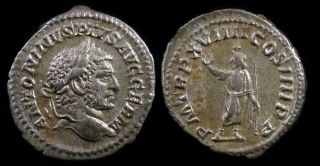 Choice Collectible Roman Coin,  Caracalla,  Ad.  196 - 217 Ar Denarius,  Top Portrait,