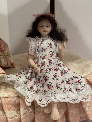 Vintage Artisan Cindy ' s Dolls Porcelain Preteen Girl Doll Dollhouse Miniature 3