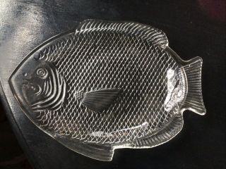 Vintage Clear Glass Fish Shaped Serving Dish Oven Proof Usa