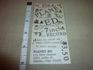 Planet Ed Band Print Ad Clipping Punk Grunge Dayton Ohio
