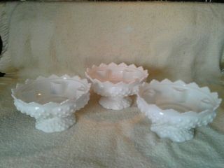 3 Vintage Fenton Hobnail White Milk Glass Advent Candle Holder Centerpiece Bowl
