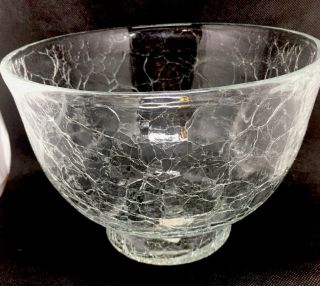 American Hand Crafted Crackle Glass Bowl Vintage 8x8
