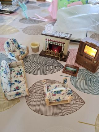 Sylvanian Families Living Room Set Fire And Tv