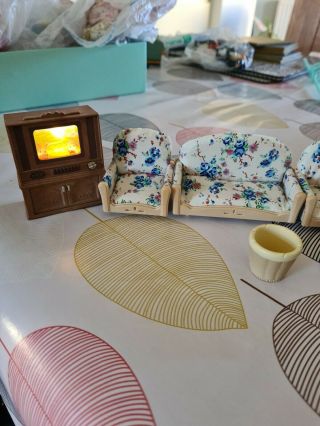 Sylvanian families living room set fire and tv 2
