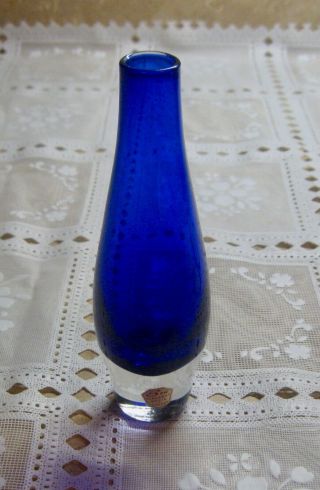 Vintage Cobalt Blue Csea Glasbruk Kosta Swedish Art Glass Bud Vase