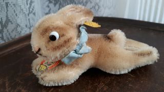 Vintage Miniature Steiff Hoppy The Bunny Rabbit Mohair Tag Jointed Head