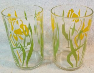 Vintage Set Of 2 Hazel Atlas Drinking Glass - Yellow Daffodils