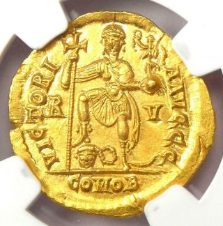 Western Roman Valentinian III AV Solidus Gold Coin 425 - 455 AD - NGC MS (UNC) 4