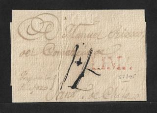 Peru - Lima To Chile Stampless Cover 1820