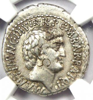 Marc Antony and Octavian AR Denarius 41 BC (M.  Barbatius Pollio) - NGC Choice VF 5