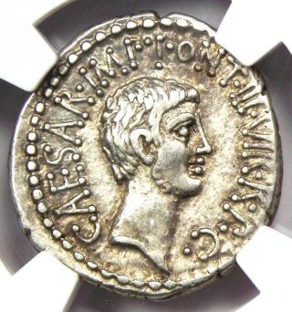 Marc Antony and Octavian AR Denarius 41 BC (M.  Barbatius Pollio) - NGC Choice VF 6