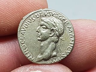 Rare Ancient Roman Silver Coin Hammered Denario Claudius 41 - 51ad 3,  1 Gr 18 Mm